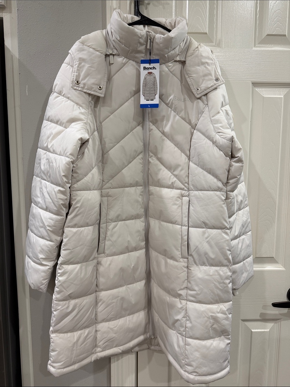 Bench Cream Quilted Long Puffer Coat Sz L